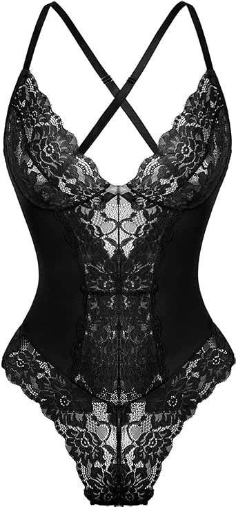 Genhoo Women Sexy Lingerie Lace Bodysuit Teddy One Piece Outfit Sleepwear At Amazon Womens