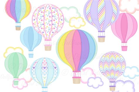 Hot Air Balloon Clip Art Pastel Rainbow Kawaii Graphics 518972