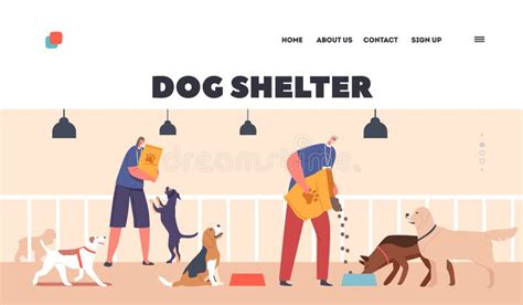 Shelter Landing Page Template. Volunteer Characters Feeding Dogs in ...