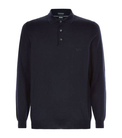 Hugo Boss Knitted Polo Shirt In Navy Modesens