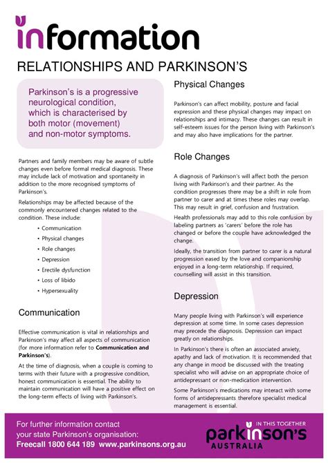 Fact Sheet 2 5 Relationships And Parkinsons Parkinsons Nsw