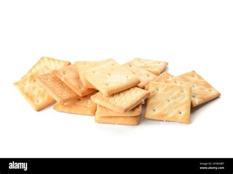 Tasty Crackers On White Background Stock Photo Alamy