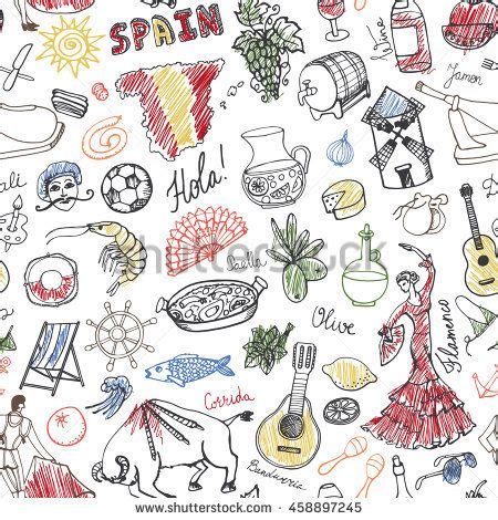 Spain Doodles Elements Hand Drawn Set Stock Vector Royalty Free