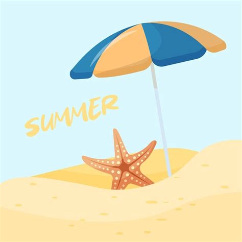 Premium Vector Starfish Under A Beach Umbrella Sea Beach Hello Summer