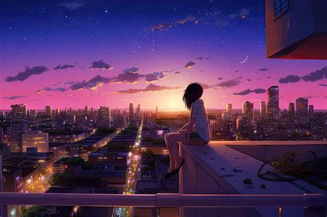 A Girl Sitting Alone In The Sunset Anime