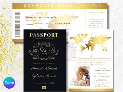 Gold Luxury Passport Wedding Invitation Template Elegant Passport