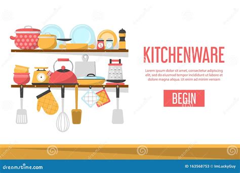 Kitchenware Web Banner Design Collection Of Kitchen Appliances Stock