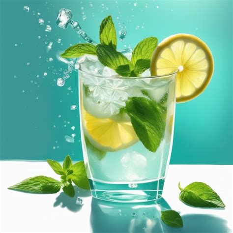 Limonada refrescante caseira fatia de limão e folhas de hortelã num