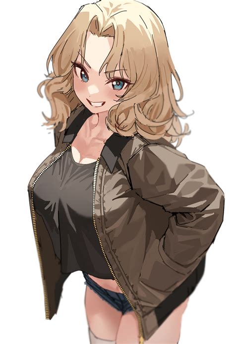 Safebooru 1girl Absurdres Blonde Hair Blue Eyes Blue Shorts Blurry