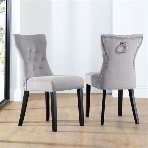 Kensington Grey Velvet Button Back Dining Chair Black Leg Furniture