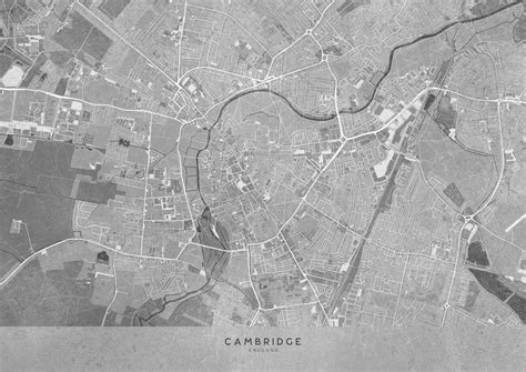 Karte Map of Cambridge downtown England in gray vintage style ǀ Alle