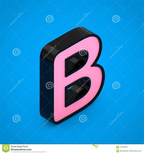 Black Letter B Uppercase With Pink Neon Light Isolated On Blue