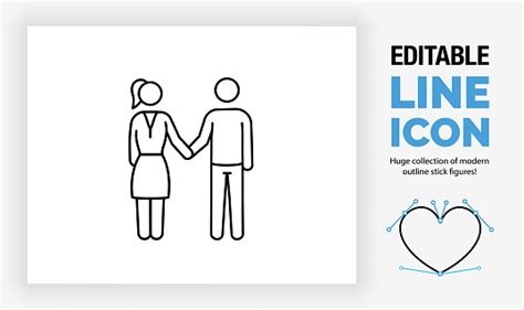 Editable Line Icon Of Stick Figures Holding Hands Stock Illustration