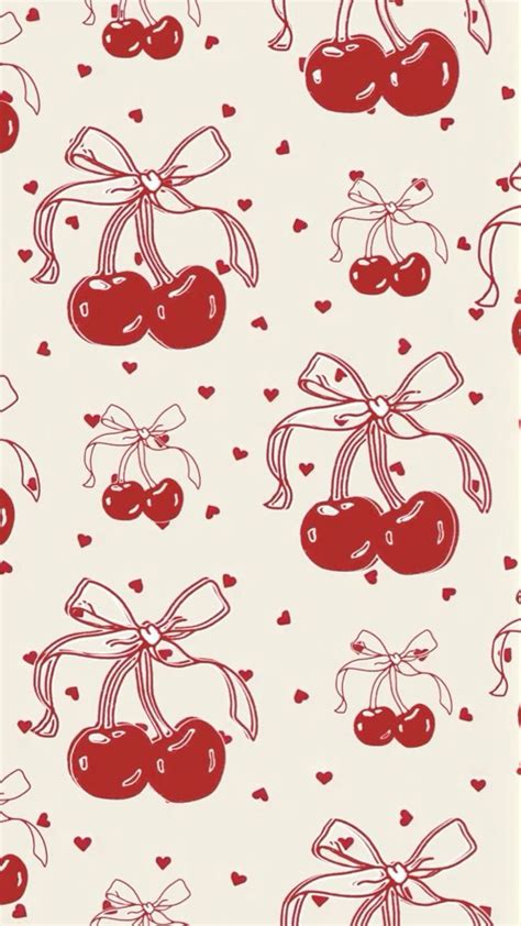 Red Cherry And Bows Background In 2024 Iphone Wallpaper Phone