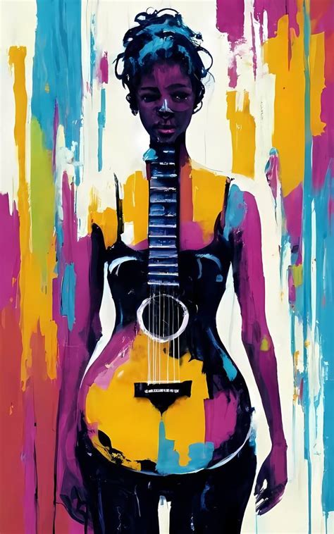 Harmony Of The Woman Guitarist Masterpiece Digital By Jafeth Moiane