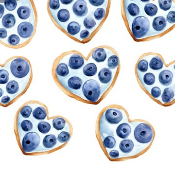 Watercolor Blueberry Heart Shaped Cookie Seamless Pattern Watercolor