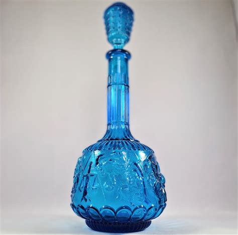 Italian Empoli Blue Glass Decanter Zodiac Pattern Made In Etsy