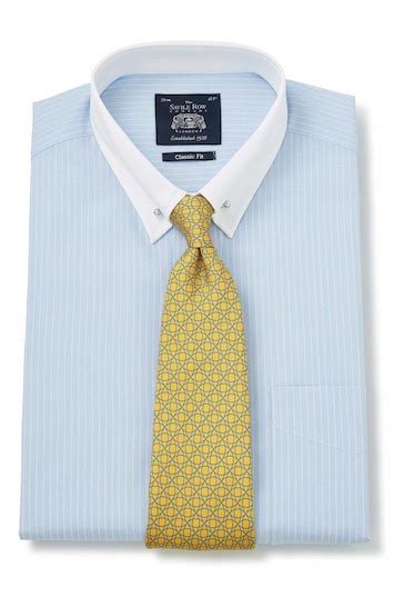 Buy Savile Row Blue Stripe Classic Pin Collar Double Cuff Shirt From