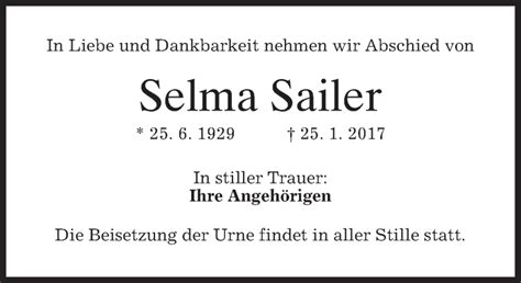 Traueranzeigen Von Selma Sailer Trauer Merkur De