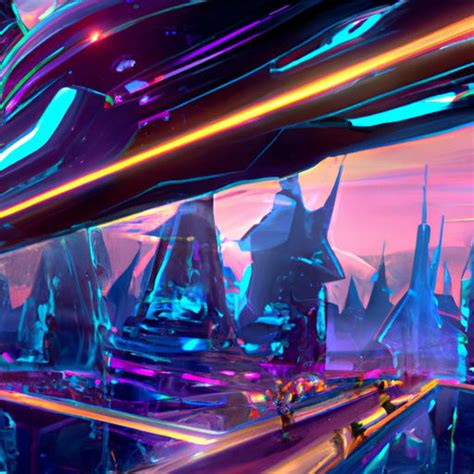 A Futuristic City With Neon Ligths While An Alien Ship Desce By