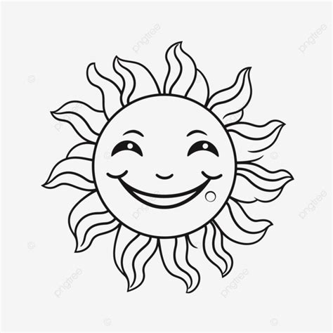 Sun Drawing With A Smile In Black And White Outline Sketch Vector, Real Sun Drawing, Real Sun ...