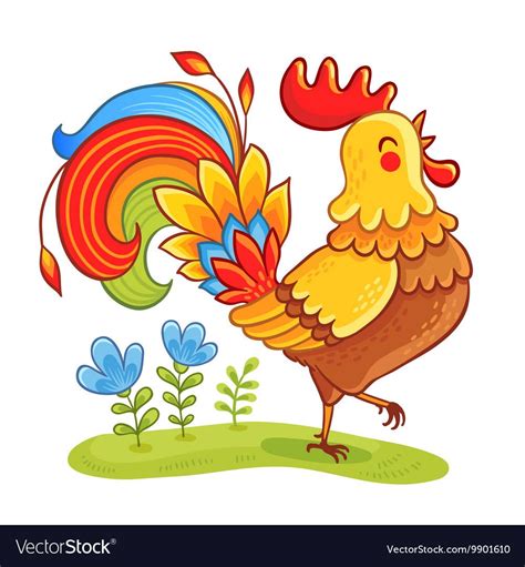 Rooste Cute Cartoon Rooster Vector Illustration Cartoon Rooster