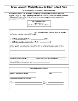 Doctor Printable Return To Work Form