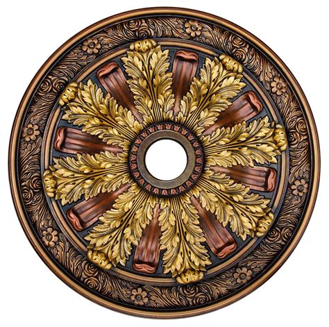 Hand Painted Ceiling Medallion 30 In Finished In Bronze Copper Gold