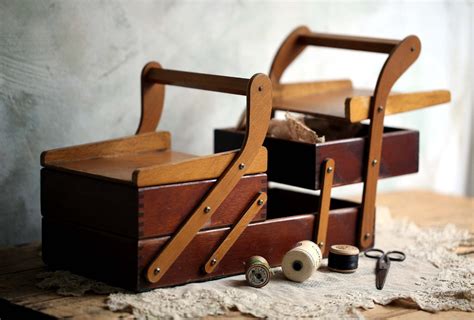 Folding Sewing Box Wooden Sewing Drawer Vintage French Etsy