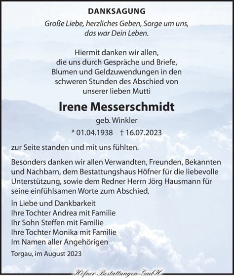 Traueranzeigen Von Lrene Messerschmidt Trauer Anzeigen De