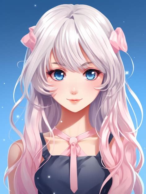 Premium AI Image | anime girl with long white hair and blue eyes