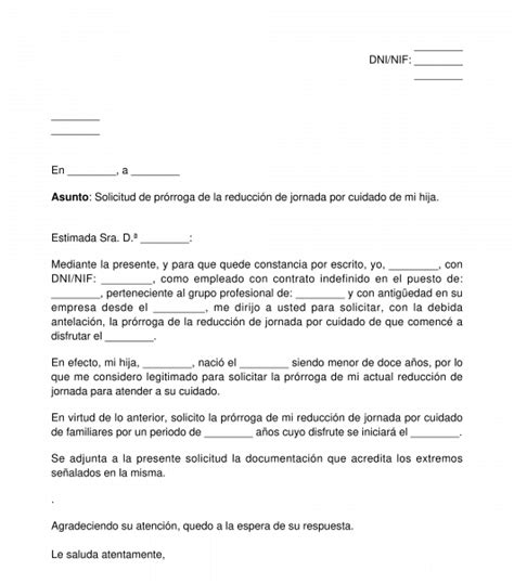 Modelo Carta Fin Reducci N Jornada Por Cuidado Hijo Dia Laborable