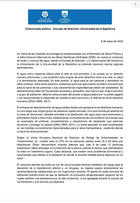 rita silvan on Twitter Comunicado de Escuela de Nutrición de UDELAR