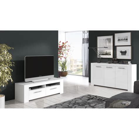 Meuble TV Avec 2 Portes Et 2 Niches De Rangement L120 Cm Monalia Fr