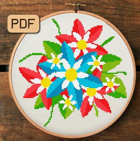 Flowers Cross Stitch Pattern Floral Needlepoint Pdf Instant Download