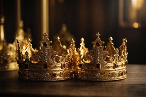 Premium Photo Golden Crowns For King Or Queen Monarchy Symbol Ar C