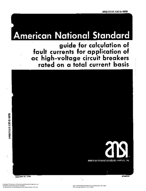 Ansi Ieee C Guide For Calculation Of Fault Currents For