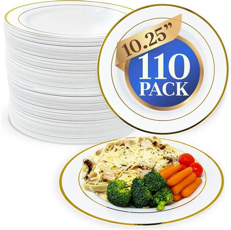 Amazon 102pcs Plastic Plates Heavy Duty Gold Plastic Plates White