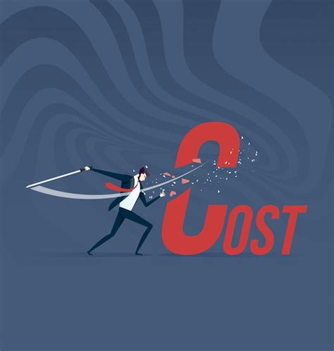 Premium Vector Cost Cutting Businessman Cut Cost Word With Sword