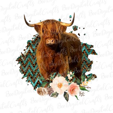 Highland Cow Png Sublimation Design Western Printable Transfer Etsy