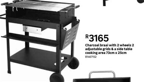 Charcoal Braai With Wheels Adjustable Grids A Side Table Cooking