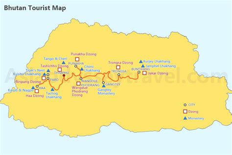 Bhutan Tourist Map Bhutan Tourist Places With Map