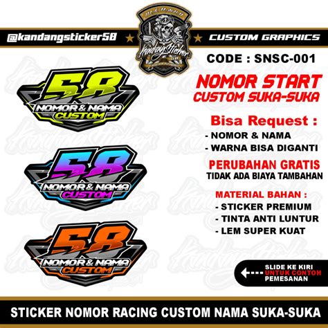 Jual Stiker Nomor Start Racing Sticker Custom Nama Satuan Nama Suka