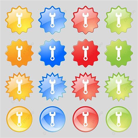 Colorful Wrench Icon Set For Designs Rounded Repair Flat Vector