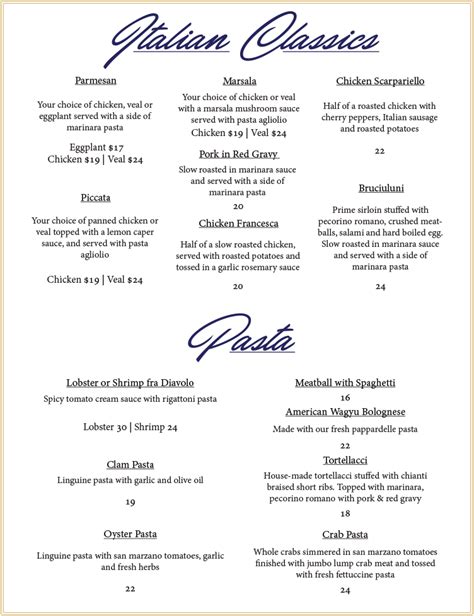 Rizzuto's Ristorante & Chop House | Menu | NewOrleansRestaurants.com