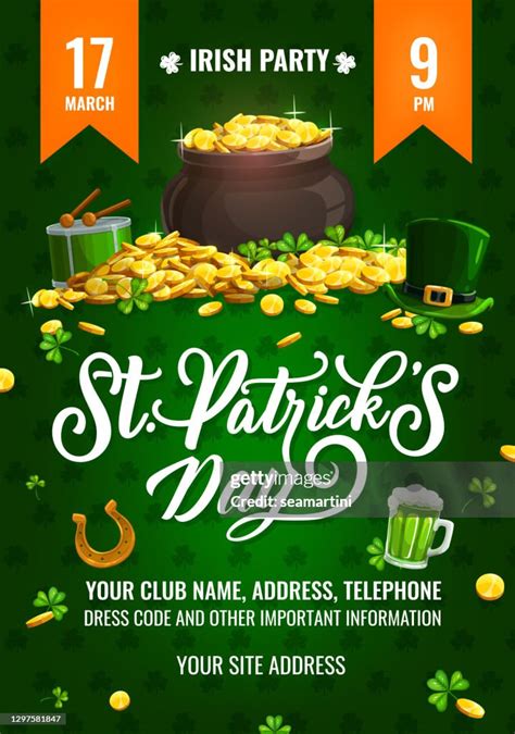 St Patricks Day Party Vector Flyer Cartoon Poster High Res Vector Graphic Getty Images