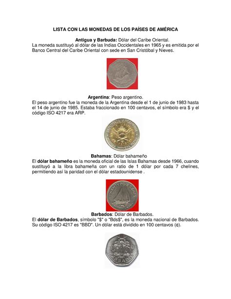 Lista Con Las Monedas De Los Paises De America Lista Con