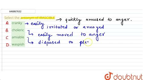 Select the antonym of IRASCIBLE | CLASS 14 | ANTONYMS | ENGLISH ...