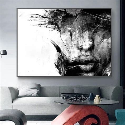 Black And White Abstract Female Canvas Painting Cuadros Modern Poster