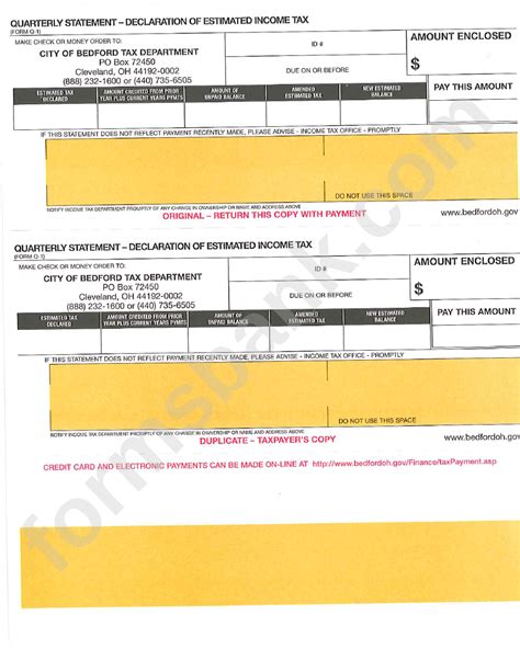 Form Q 1 Quarterly Statement Declaration Of Estimated Income Tax Printable Pdf Download